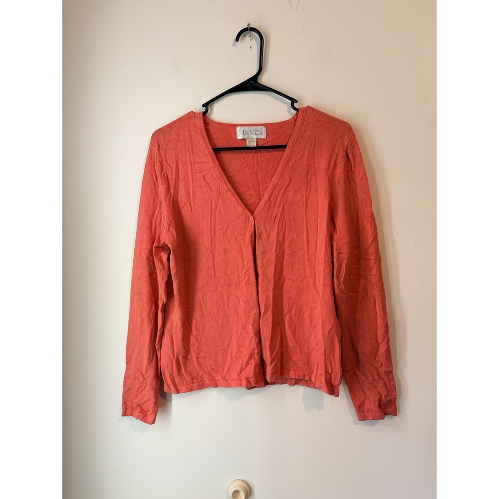 Vintage Casual Corner Annex Salmon Pink Cardigan 1 Button Size‎ Medium V Neck